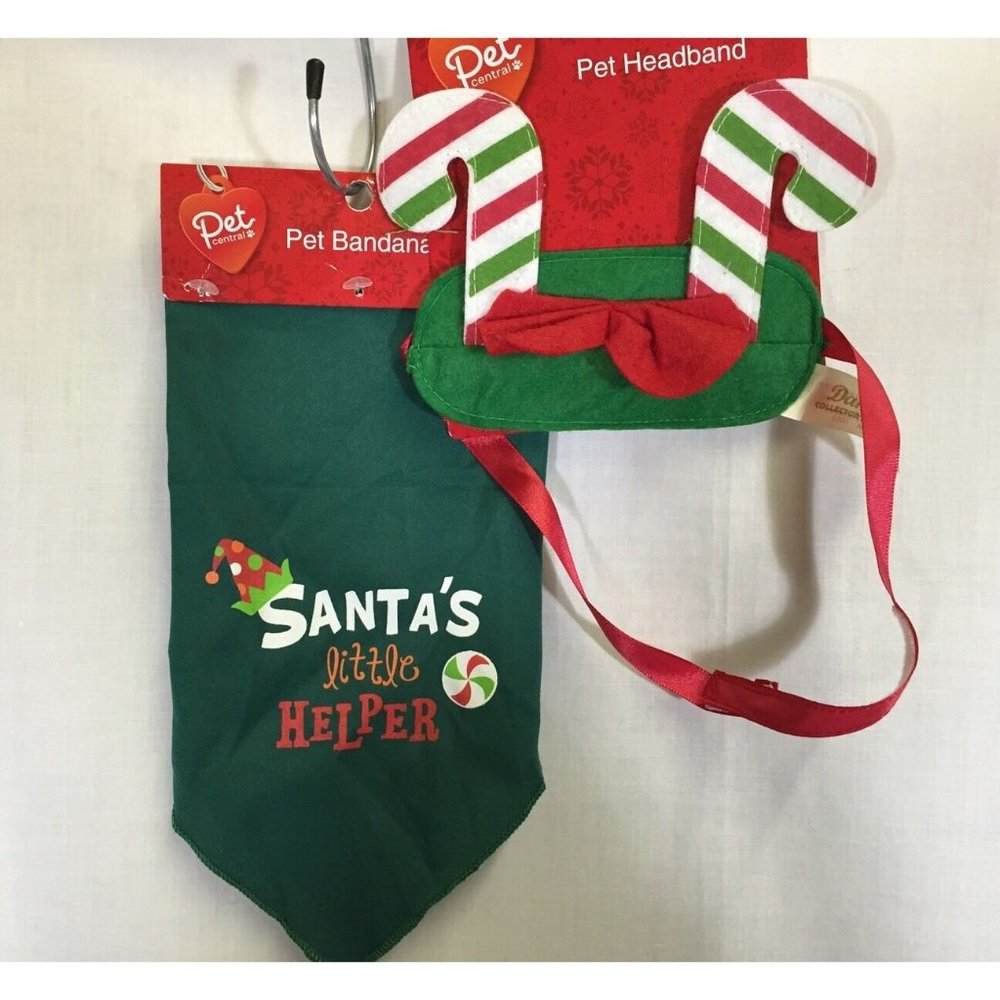 Christmas Santa Dog Bandanna & Antler Candy Canes